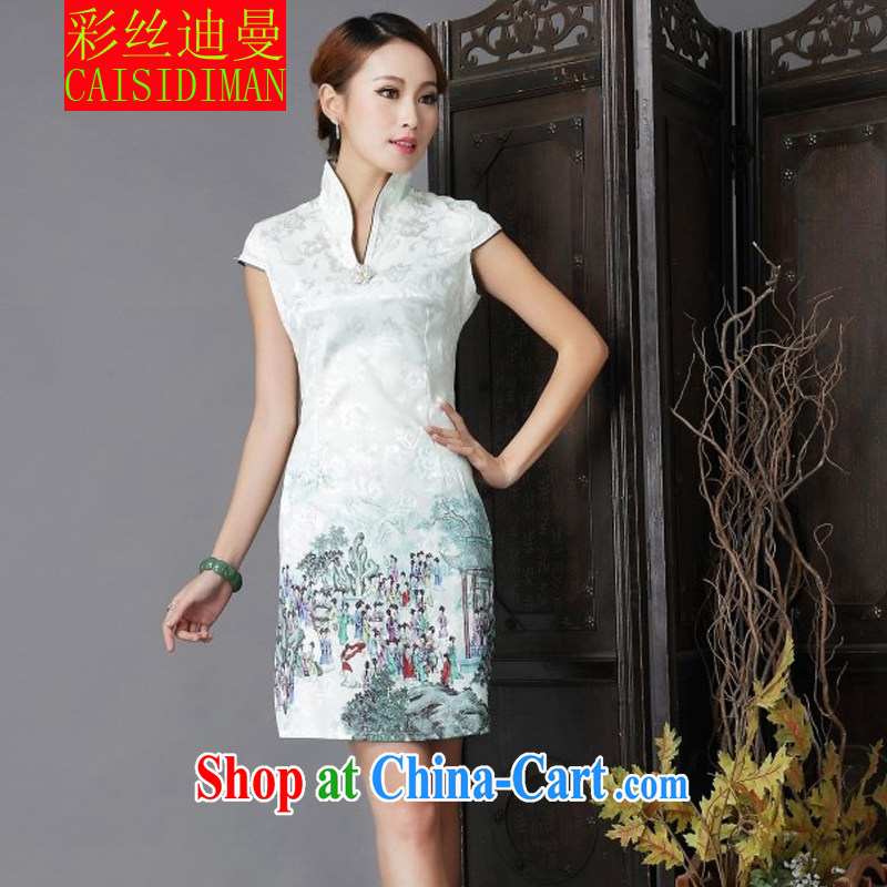 Also, Walt Disney Cayman 2015 National wind Tang is stylish and improved Daily Beauty sexy cheongsam dress light green S, silk, Cayman, and Internet shopping