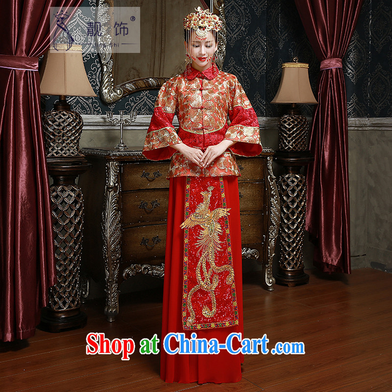 Beautiful ornaments 2015 new show reel Service Bridal wedding toast serving Chinese style wedding dresses long-sleeved dress retro married Yi red-su Wo service S