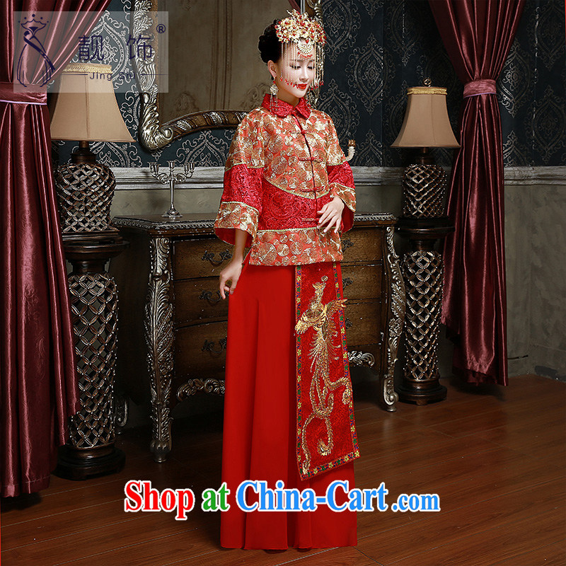 Beautiful ornaments 2015 new show reel Service Bridal wedding toast serving Chinese style wedding dresses long-sleeved dress retro married Yi red-su Wo service S, beautiful ornaments JinGSHi), online shopping