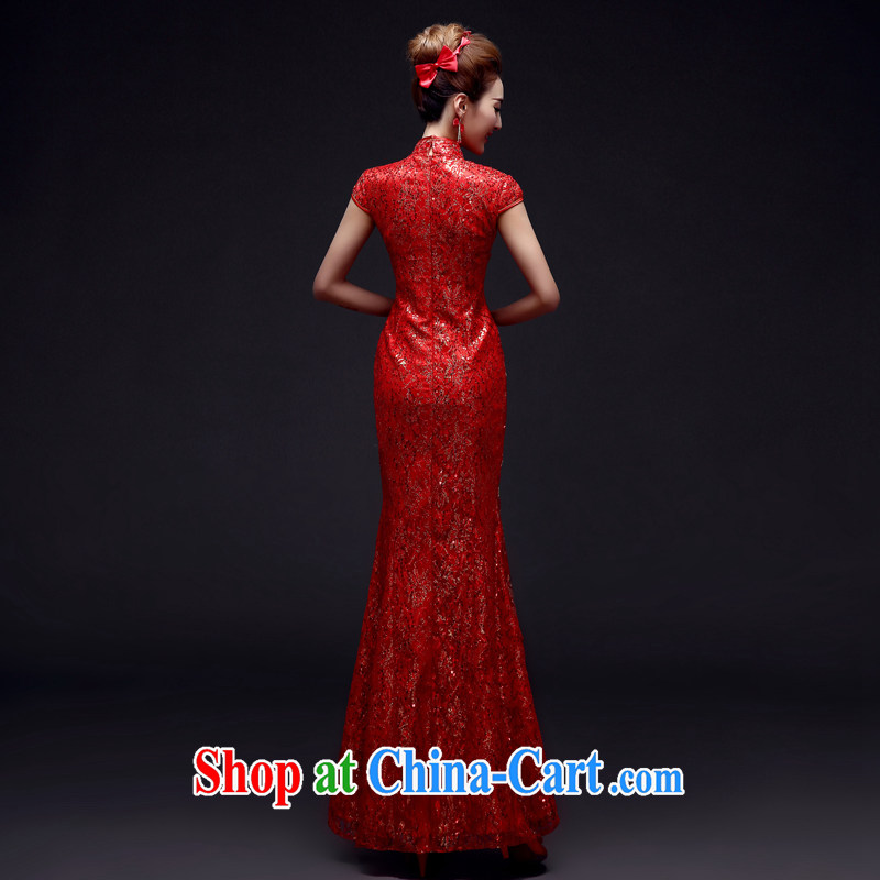 A good service is 2015 new Chinese brides with wedding dress red married Yi bows clothing qipao crowsfoot summer red XL, good service, and, shopping on the Internet