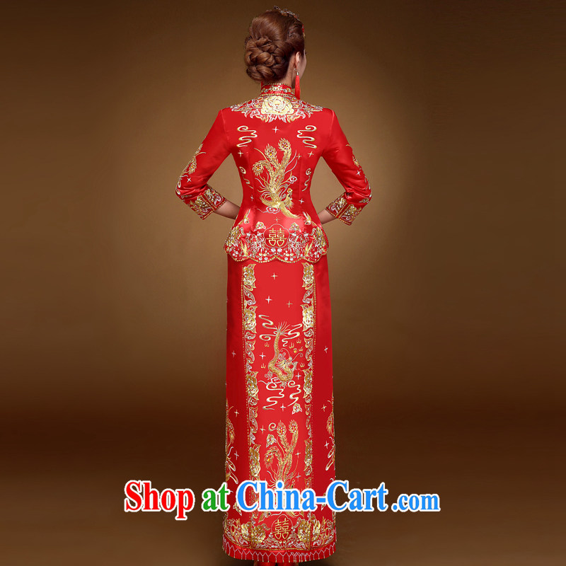 A good service is 2015 new winter Chinese brides retro wedding dress qipao toast serving Phoenix and skirt and red 2 XL, serving a good solid, shopping on the Internet