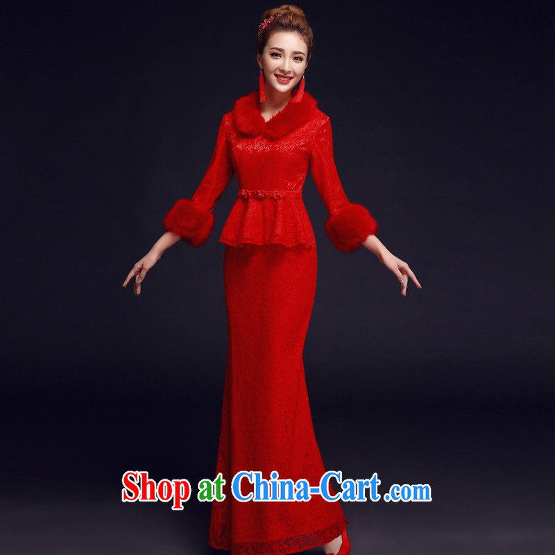 A good service is 2015 new winter Chinese red brides with wedding dress retro long cheongsam dress uniform toasting red XL, good service, and shopping on the Internet