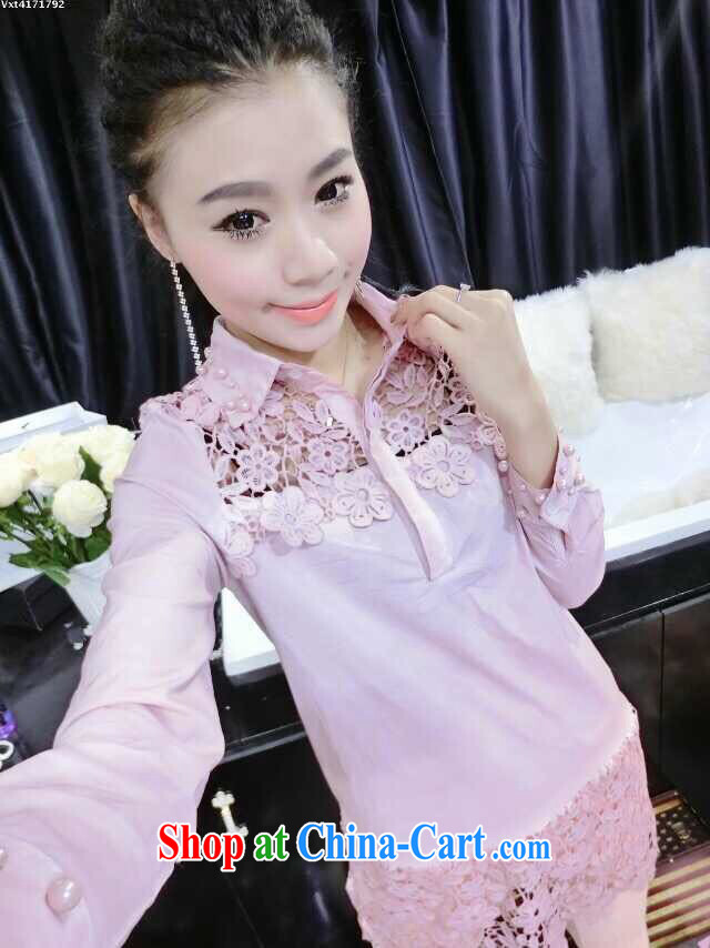 Red Star 2015 new stylish lounge flower Openwork decoration Pearl cuff long shirt T-shirt pink L pictures, price, brand platters! Elections are good character, the national distribution, so why buy now enjoy more preferential! Health