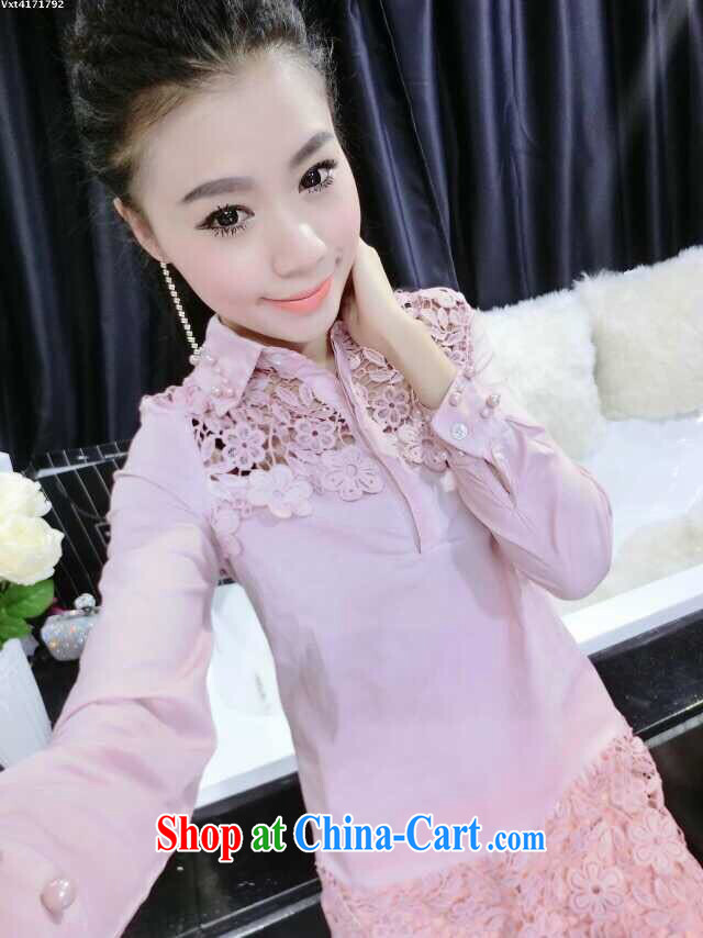 Red Star 2015 new stylish lounge flower Openwork decoration Pearl cuff long shirt T-shirt pink L pictures, price, brand platters! Elections are good character, the national distribution, so why buy now enjoy more preferential! Health