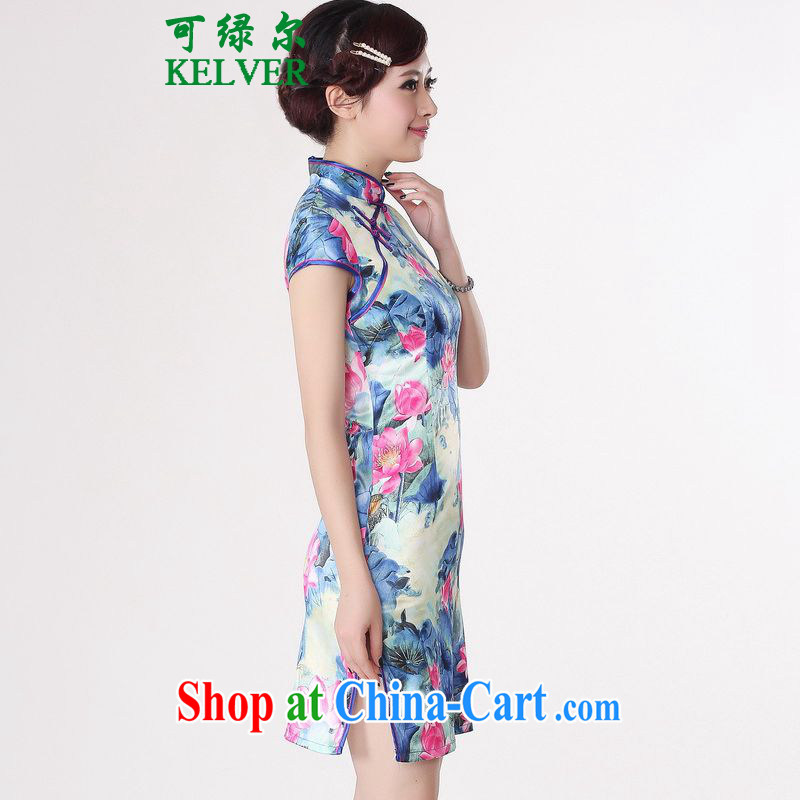 To Green, stylish new clothes Chinese qipao, for a tight cultivating Lotus cheongsam dress pink flower 2 XL, green, and, shopping on the Internet