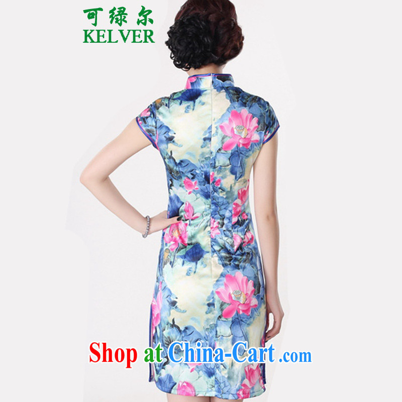 To Green, stylish new clothes Chinese qipao, for a tight cultivating Lotus cheongsam dress pink flower 2 XL, green, and, shopping on the Internet