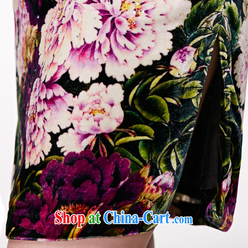 Wood is really the 2015 spring and summer New Silk Velvet stamp short cheongsam Chinese dresses 14 11,731 M dark green and wood really has, shopping on the Internet