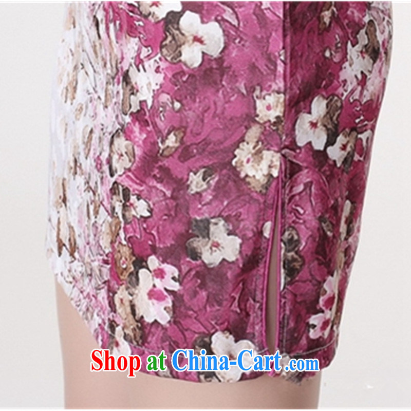 To Green's new clothes retro Chinese qipao with classical-tie floral beauty short, short-sleeved cheongsam dress red 2 XL, green, and shopping on the Internet