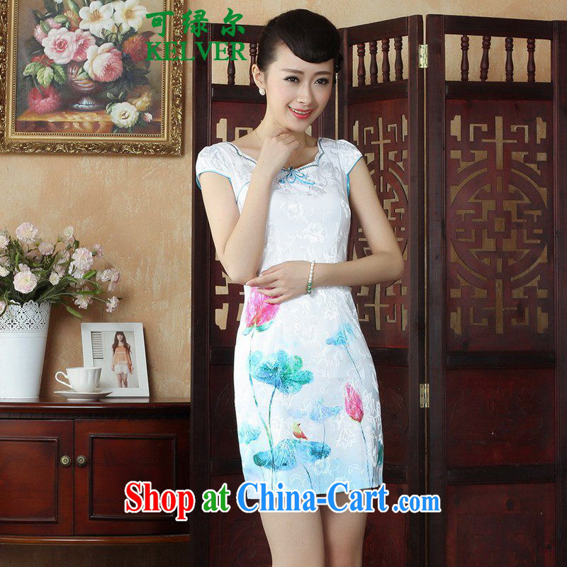 To Green, antique Chinese style improved female Chinese qipao the flap Classic tray for cultivating short cheongsam dress such as figure 2 XL, green, and, on-line shopping