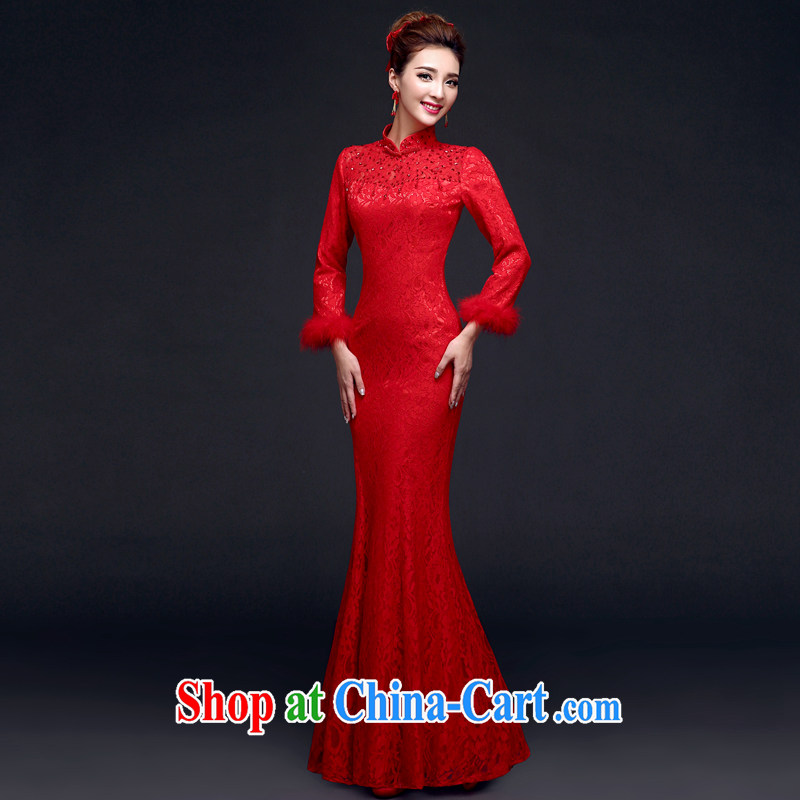 A good service is 2015 winter new Chinese married Yi bridal red wedding dress toast clothing qipao crowsfoot red XL - (44) to serve is good, and shopping on the Internet