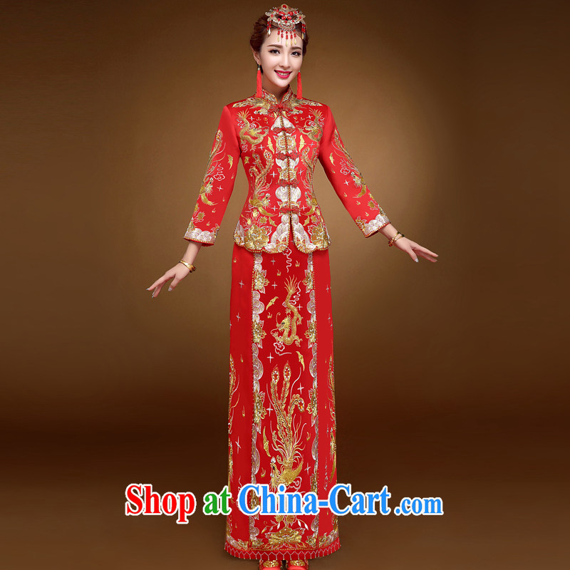 A good service is 2015 winter red new Chinese brides marry Yi wedding dress toast serving Phoenix and skirt and red 3 XL, good service, and shopping on the Internet