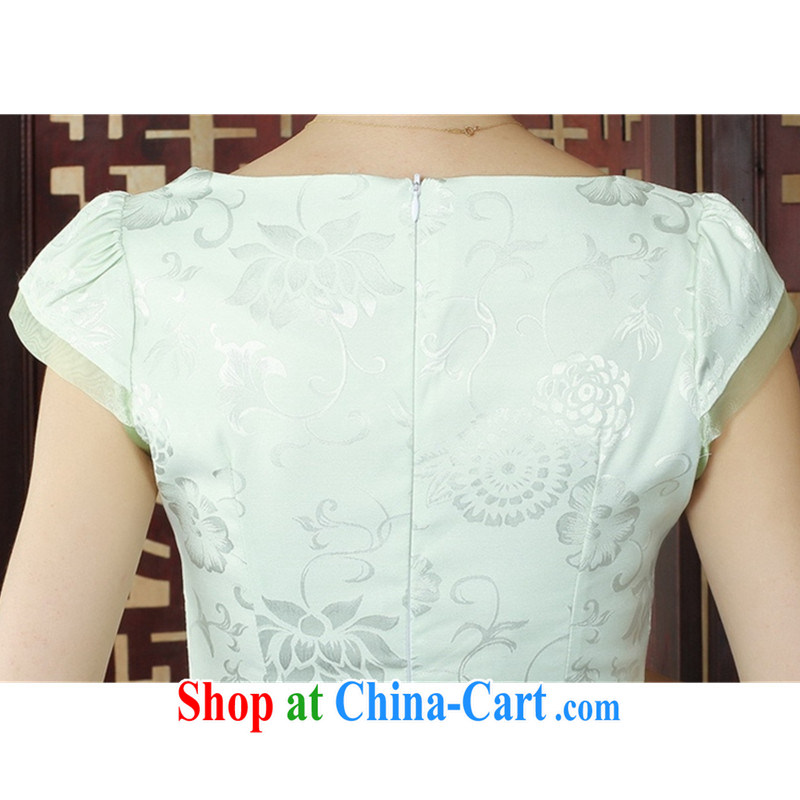 To Green, Retro ethnic style in a new, female Chinese qipao with stamp duty cultivating short cheongsam dress shown in Figure S, green, and, on-line shopping