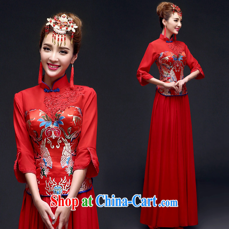 A good service is 2015 new spring and summer red bridal wedding dress Chinese married Yi bows clothing cheongsam red M
