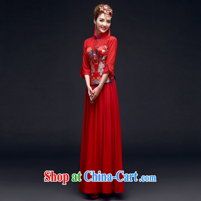 A good service is 2015 new spring and summer red bridal wedding dress Chinese married Yi bows clothing cheongsam red M, good service, and, shopping on the Internet