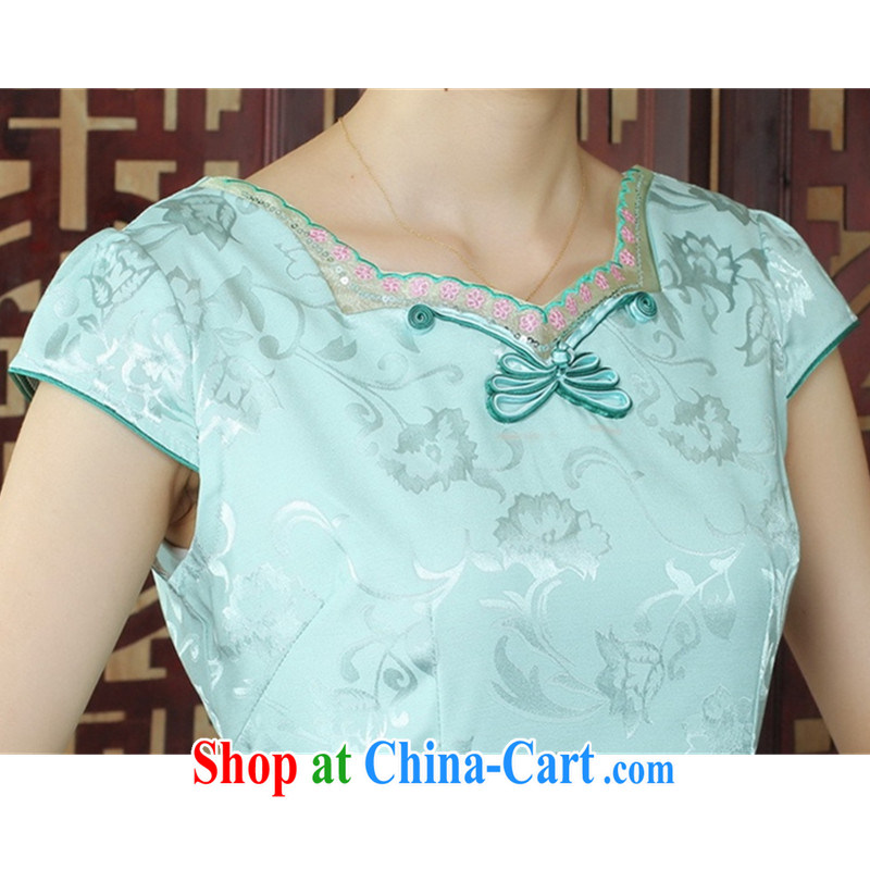 To Green's new female name Ethnic Wind antique Chinese qipao with stamp duty cultivating cheongsam dress in figure M, green, and, on-line shopping