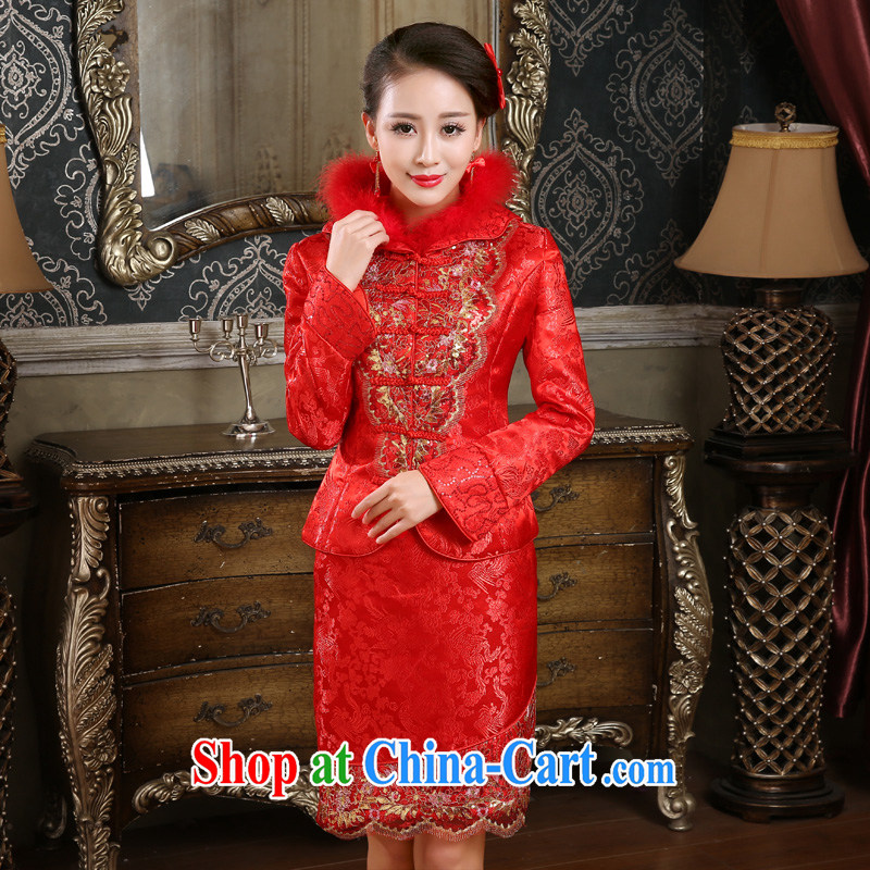(Quakers, winter bridal wedding dress cheongsam dress retro waffle robes package winter bride toast wedding dress, courteous, polite, and friends (LANYI), shopping on the Internet