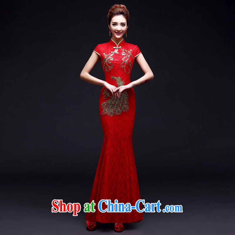 A good service is 2015 New Red brides with wedding dress Chinese married Yi bows clothing cheongsam long crowsfoot red 2 XL, good service, and, shopping on the Internet
