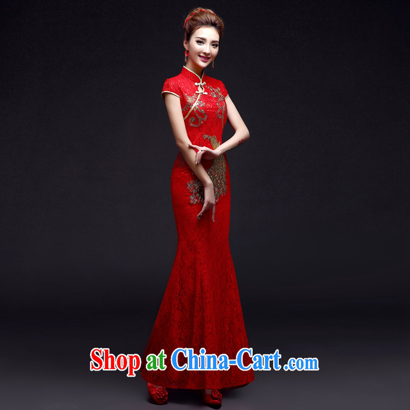 A good service is 2015 New Red brides with wedding dress Chinese married Yi bows clothing cheongsam long crowsfoot red 2 XL, good service, and, shopping on the Internet