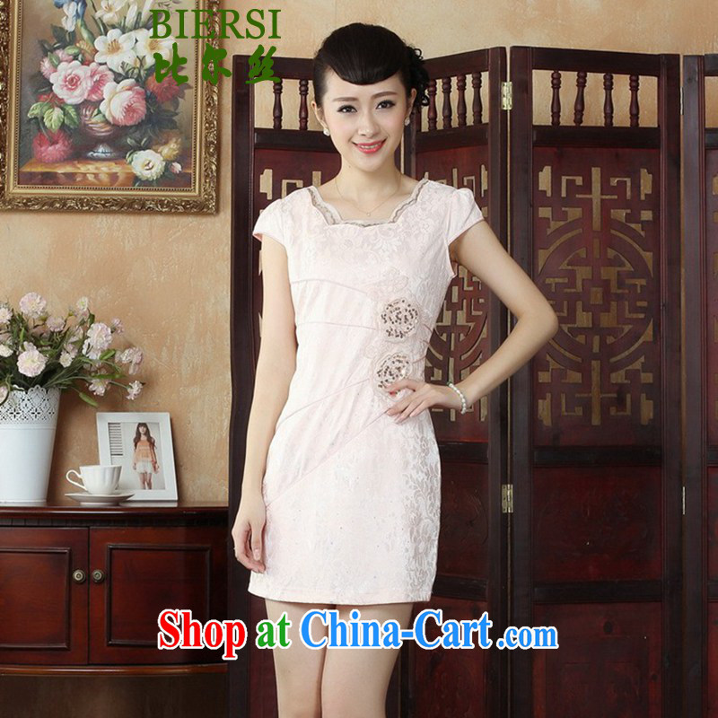 Bill Gates, and stylish new female name ethnic-Chinese qipao Solid Color lace collar lace stamp duty cultivating cheongsam dress as figure 2 XL