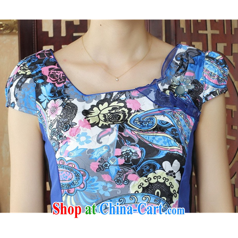 Bill's new clothes stylish China wind improved Chinese qipao rounded ends floral beauty short cheongsam dress as color XL, bill, and, on-line shopping