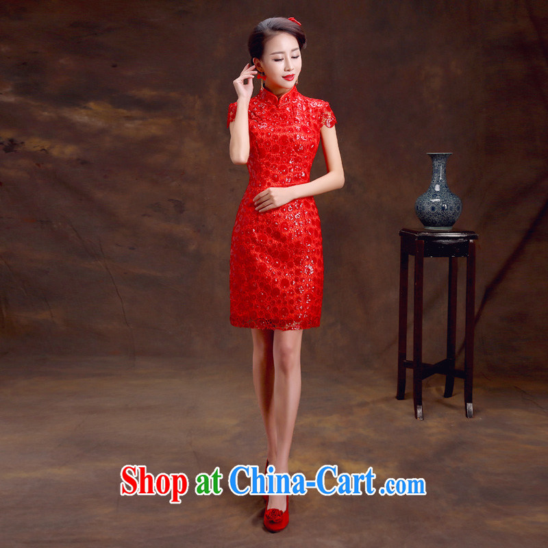 (Quakers) estimated 2015 bride toast wedding dresses retro graphics thin spring cheongsam dress skirt Chinese red wedding dresses Quality Assurance quality assurance, and friends (LANYI), online shopping