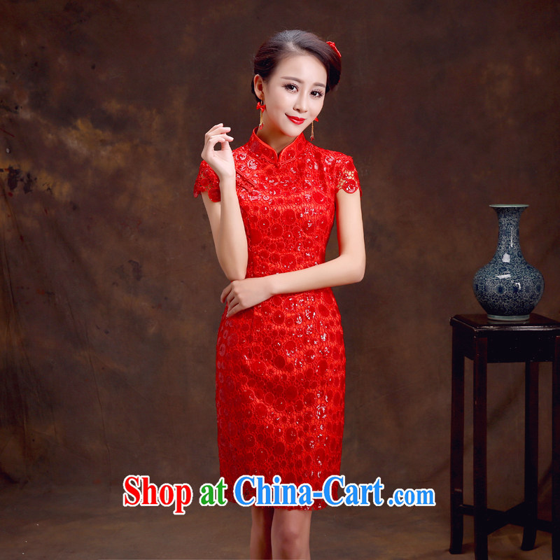 (Quakers) estimated 2015 bride toast wedding dresses retro graphics thin spring cheongsam dress skirt Chinese red wedding dresses Quality Assurance quality assurance, and friends (LANYI), online shopping