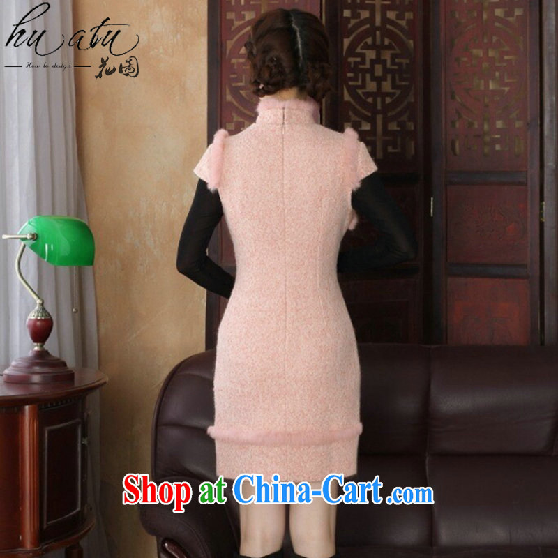 Spend the fall and winter cheongsam dress Chinese Chinese improved, for rabbit hair retro wool? embroidery Peony dress dress pink 2 XL, figure, and shopping on the Internet