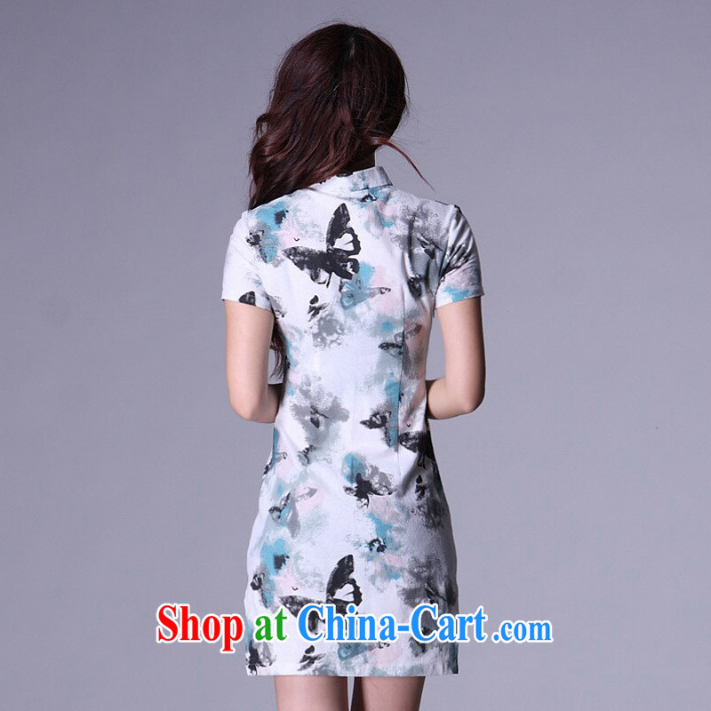 Light (at the end) QM cheongsam improved summer antique Chinese cotton the linen dresses XWGQP 009 - 4 picture color XXXL, shallow end (QM), online shopping