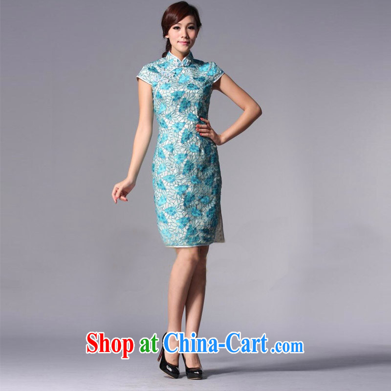 Light (at the end QM) Chinese Antique style improved cheongsam Openwork marriages bows dress XWGQP 110 - 3 blue XXXL, shallow end (QM), online shopping