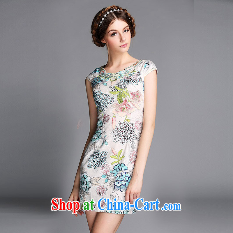 Light (at the end QM) Improved fashion round collar Embroidery is not the Lao short cheongsam XWGQF 140,602 picture color XXL, shallow end (QM), shopping on the Internet