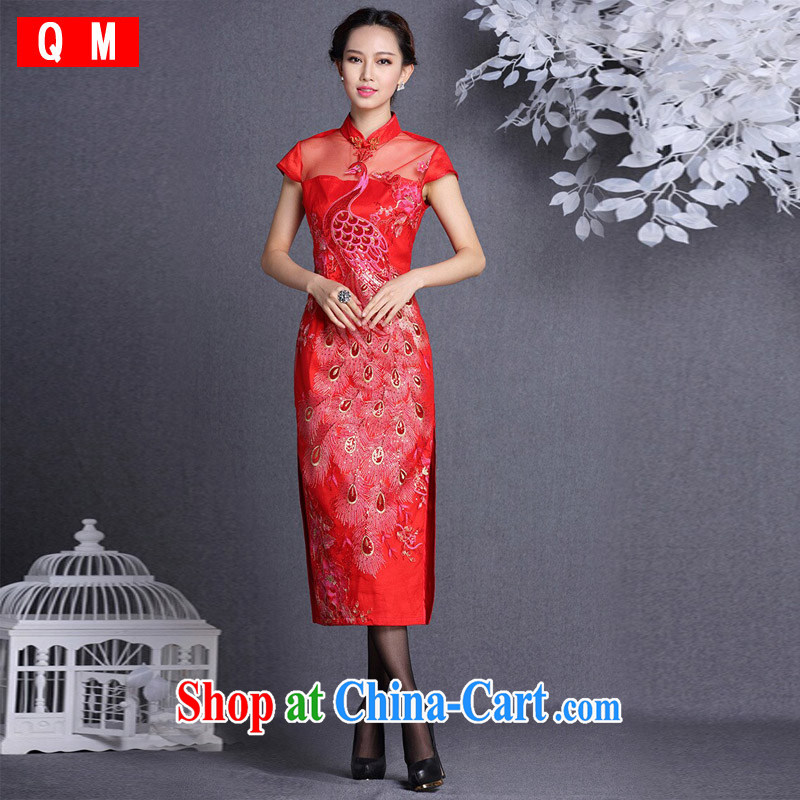 Shallow end _QM_ Improved stylish Web yarn embroidery, banquet long cheongsam XWGQF - 1309 - 22 red XXL