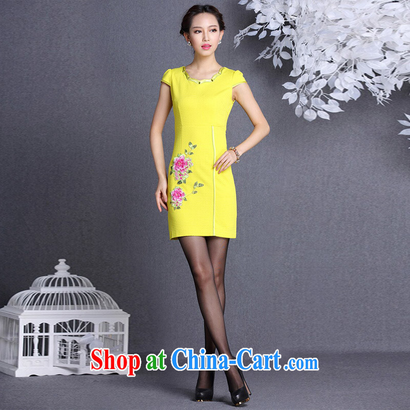 Light (at the end QM) Improved stylish embroidered simple short cheongsam dress female XWGQF 826 - 1 picture color XXL, shallow end (QM), shopping on the Internet