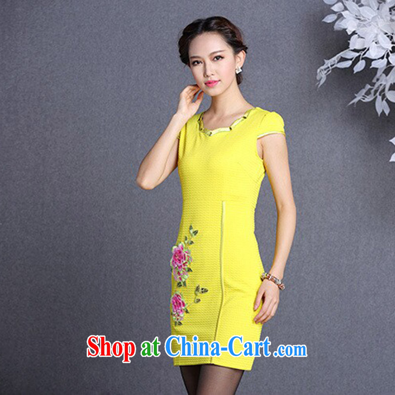 Light (at the end QM) Improved stylish embroidered simple short cheongsam dress female XWGQF 826 - 1 picture color XXL, shallow end (QM), shopping on the Internet