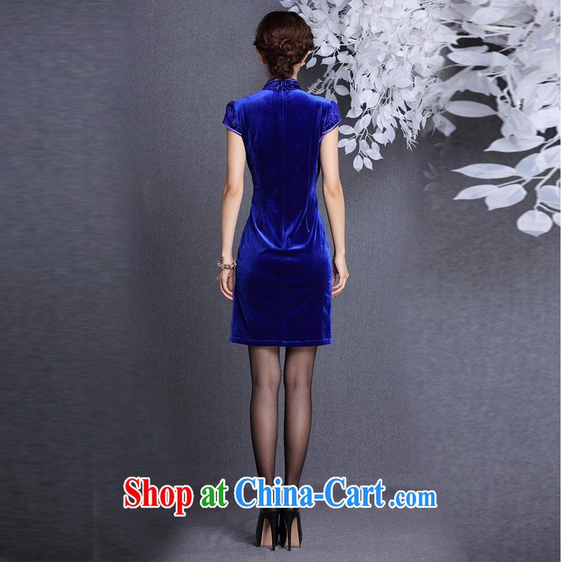 Light (at the end) QM stylish improved retro wool stitching short-sleeved short cheongsam XWGQF 1309 - 12 photo color XXL, shallow end (QM), shopping on the Internet