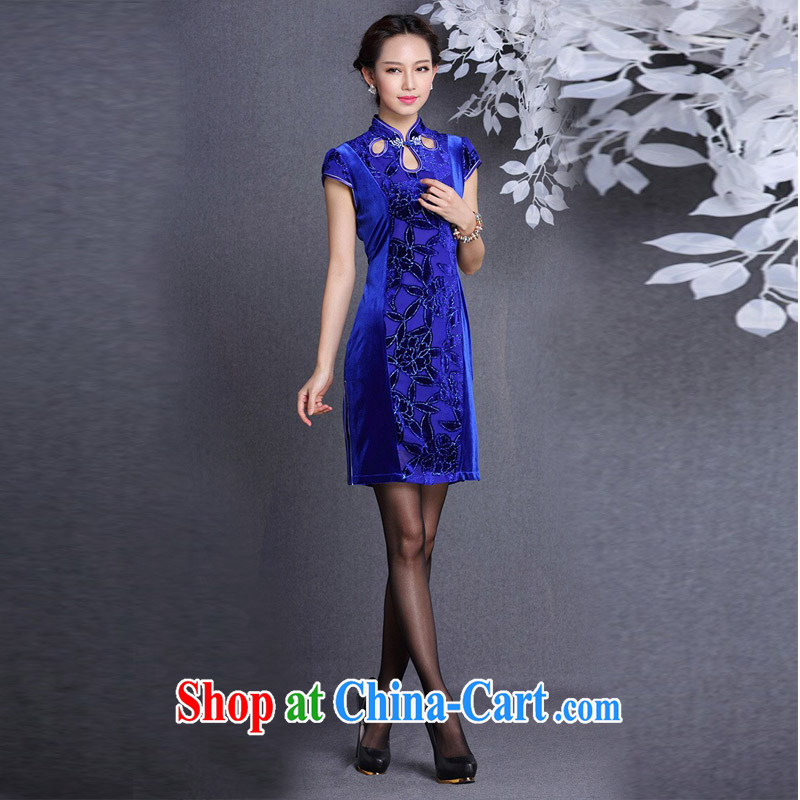 Light (at the end) QM stylish improved retro wool stitching short-sleeved short cheongsam XWGQF 1309 - 12 photo color XXL, shallow end (QM), shopping on the Internet