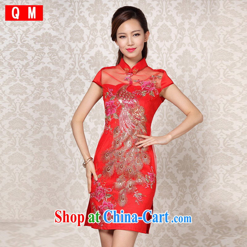 Shallow end _QM_ Improved stylish Web yarn, embroidered wedding short cheongsam XWG QF 13 - 6088 photo color XXL
