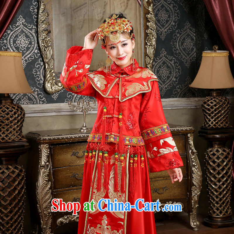 (Quakers) estimated 2015 winter long-sleeved new cheongsam dress winter clothing bridal wedding dresses toast the cotton thick long-serving reel red quality assurance, and friends (LANYI), online shopping