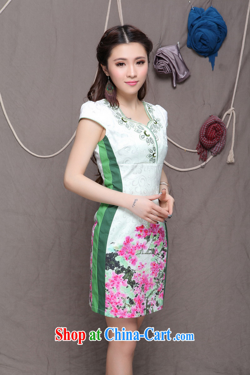 Flowers, bow embroidered cheongsam high-end ethnic wind and stylish Chinese qipao dress VA R 033 9906 green XL pictures, price, brand platters! Elections are good character, the national distribution, so why buy now enjoy more preferential! Health