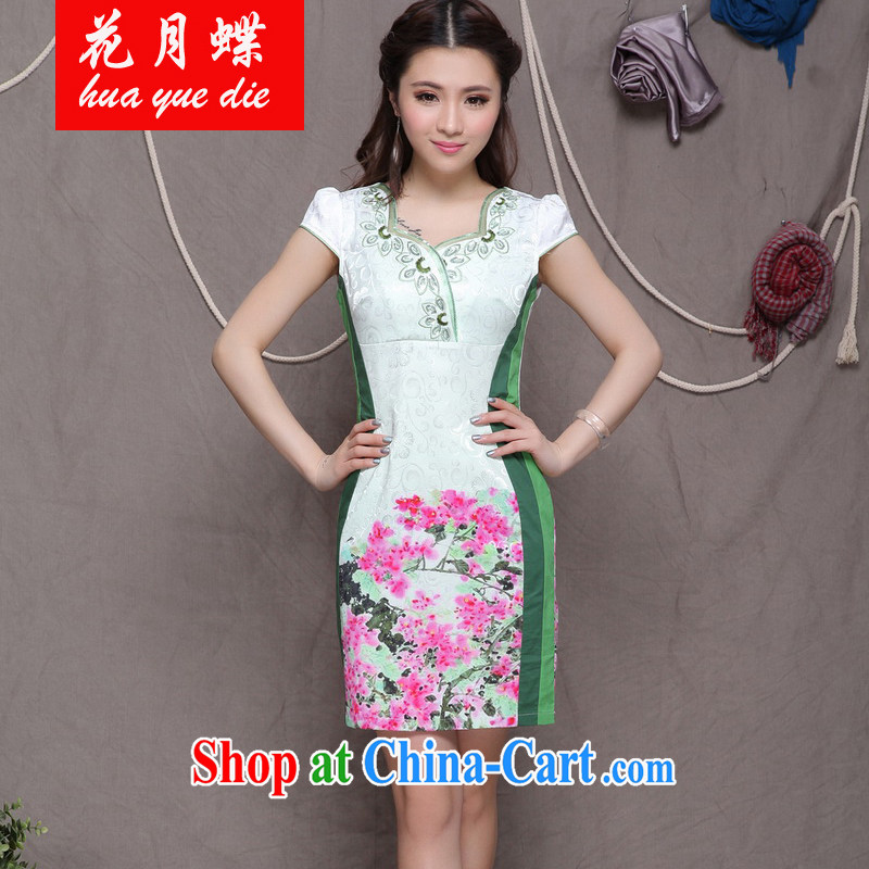 Flowers, bow embroidered cheongsam high-end ethnic wind stylish Chinese qipao dress VA R 033 9906 green XL