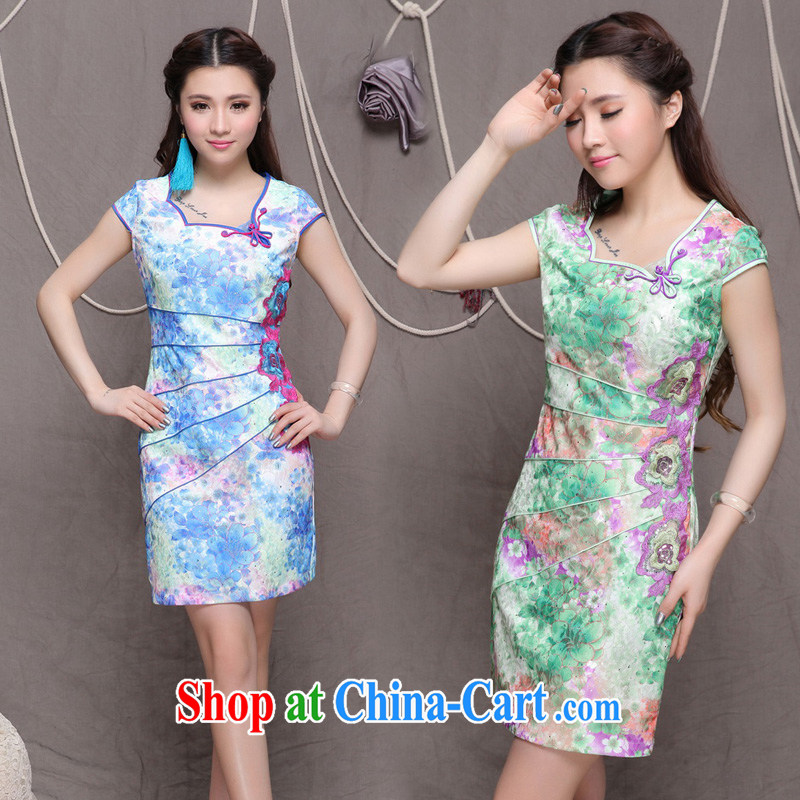Flowers, bow China wind stylish Ethnic Wind and refined improved cheongsam dress elegance VA R 033 9905 green XL, flower, Butterfly (HUA YUE DIE), shopping on the Internet