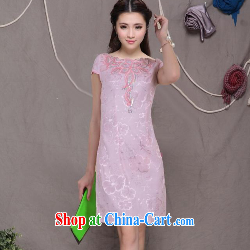 Take dish, new, Retro Beauty Fashion improved cheongsam dresses daily dress G R 671 6073 light yellow XL, flower, Butterfly (HUA YUE DIE), shopping on the Internet