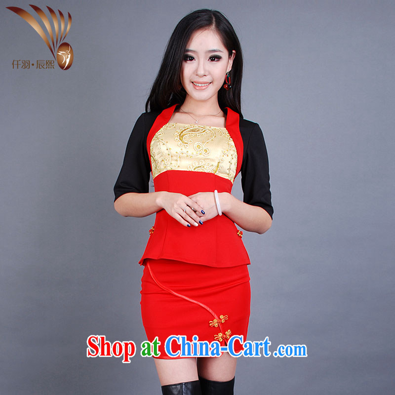 Confession Yu Jin-hee 2014 new autumn and winter female Chinese qipao massage female technician beauty therapist uniform up and down a package GT 00,464 red XXL