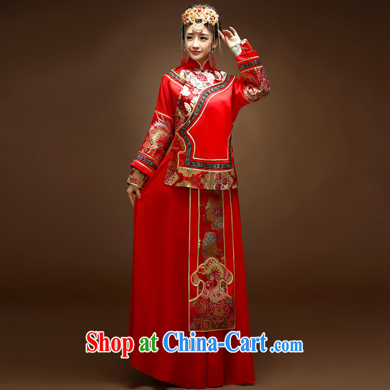 Service was good in Chinese-su Wo service wedding dress bride married Yi red toast clothing qipao Sau kimono dragon of the red XS - years after shipment, a service is good, online shopping