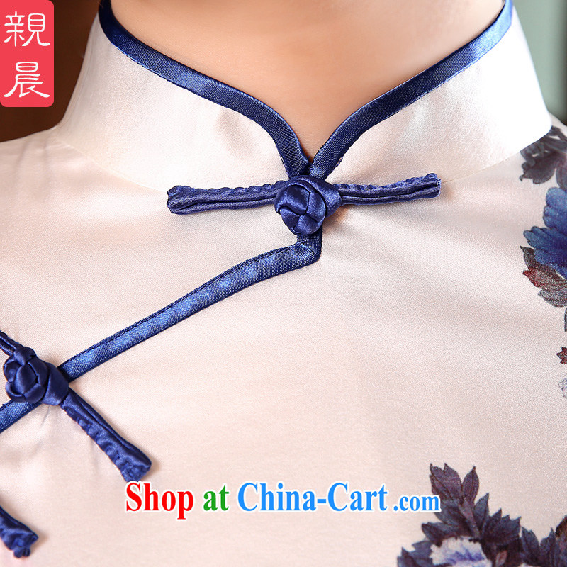 pro-am summer 2015 new improved retro short, high quality sauna silk silk blue and white porcelain beauty cheongsam dress blue and white porcelain 2 XL - waist 83cm, the pro-am, shopping on the Internet