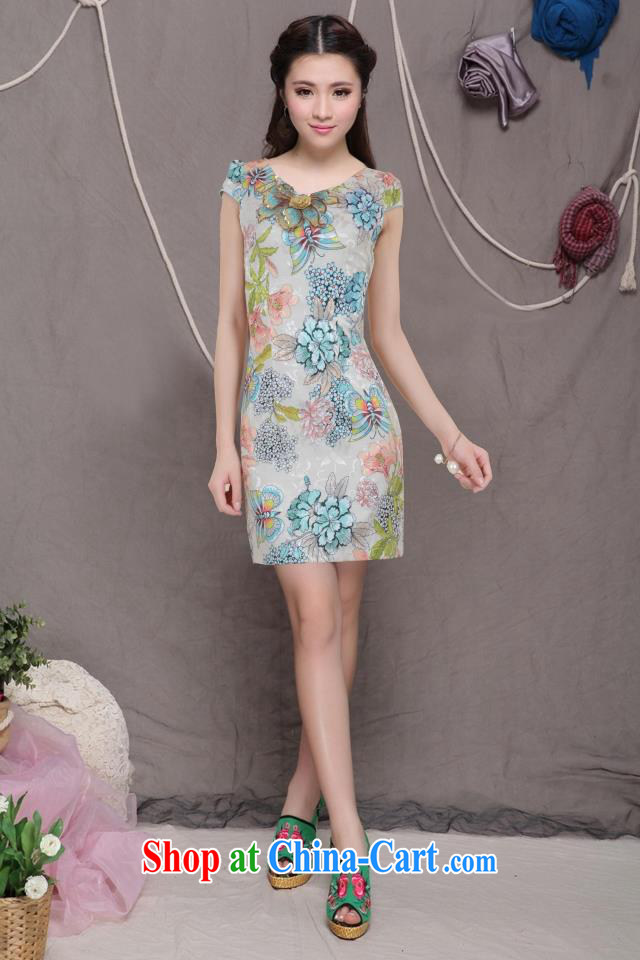 Kim Hyun-chae, 2015 embroidery cheongsam high-end Ethnic Wind and stylish Chinese qipao dress retro beauty graphics thin cheongsam apricot L pictures, price, brand platters! Elections are good character, the national distribution, so why buy now enjoy more preferential! Health