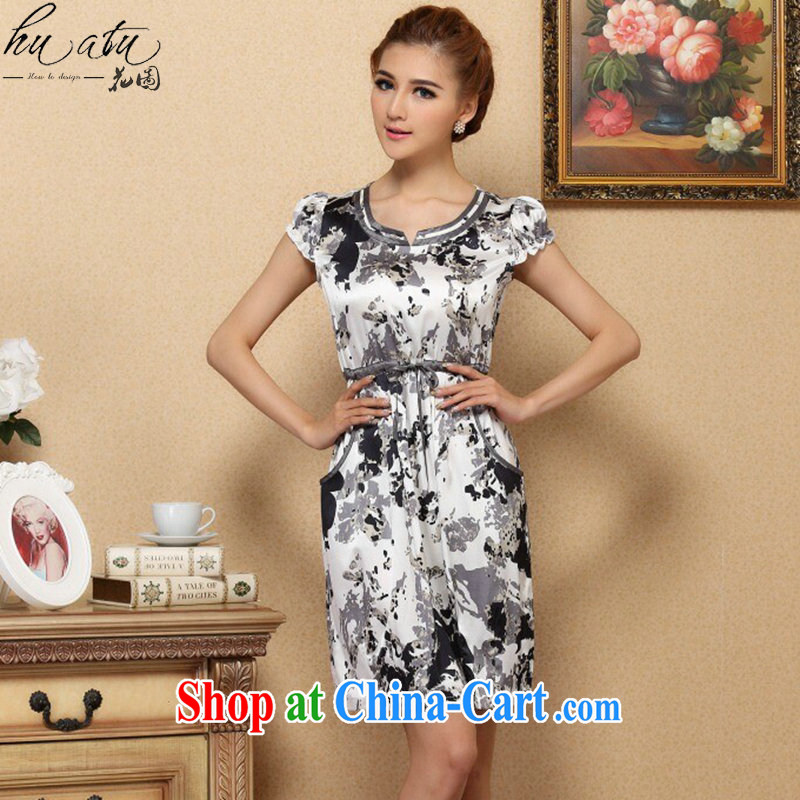 Take the female summer graphics thin dresses elegant sauna Silk Cheongsam improved short-sleeved upscale Silk Dresses such as the color 2 XL