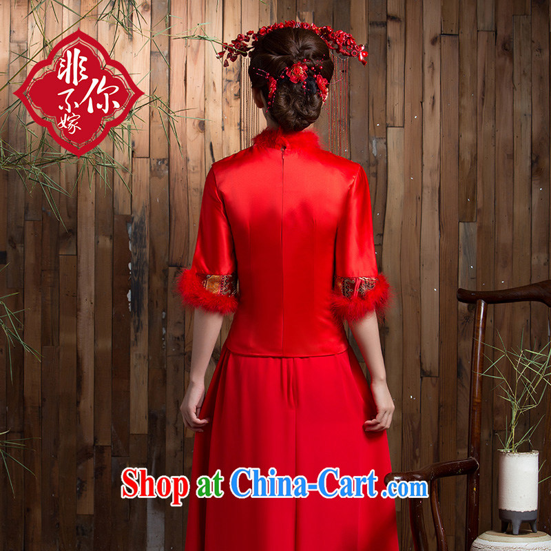 2014 new bride's toast service beauty red winter clothes 7 sub-cuff wedding dresses long, antique Chinese Dress red 2 XL, non-you are not married, and shopping on the Internet