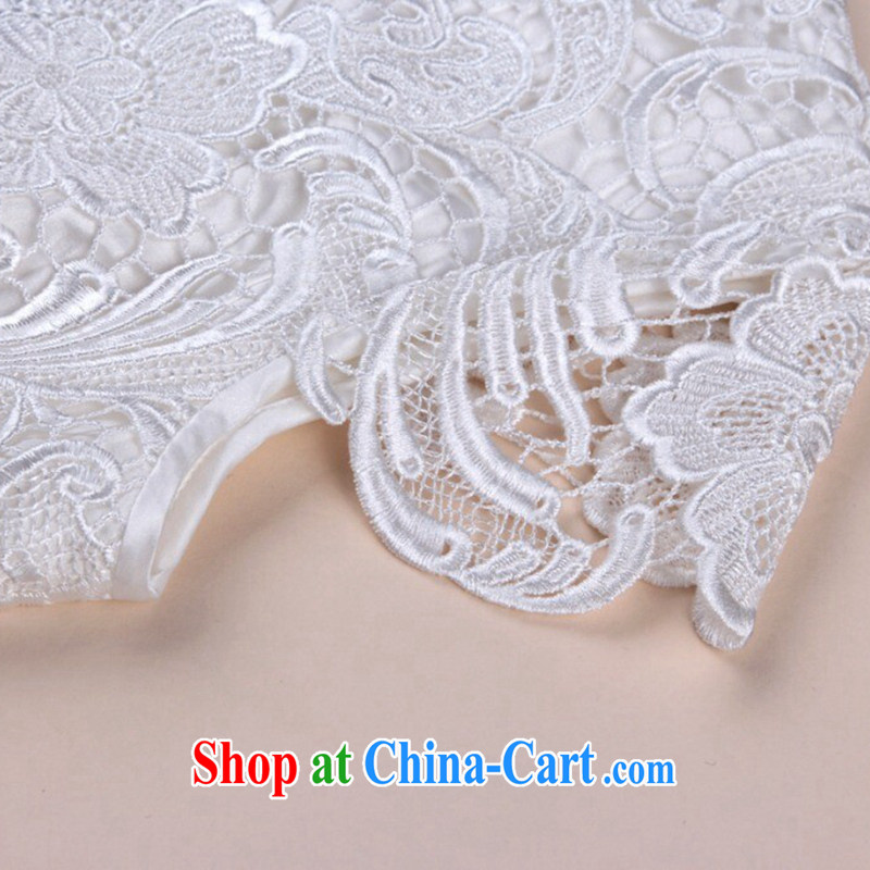 Take the spring and summer cheongsam dress Chinese, for high-end imported water-soluble lace cheongsam dress retro bows short cheongsam dress white S, flowers, and shopping on the Internet