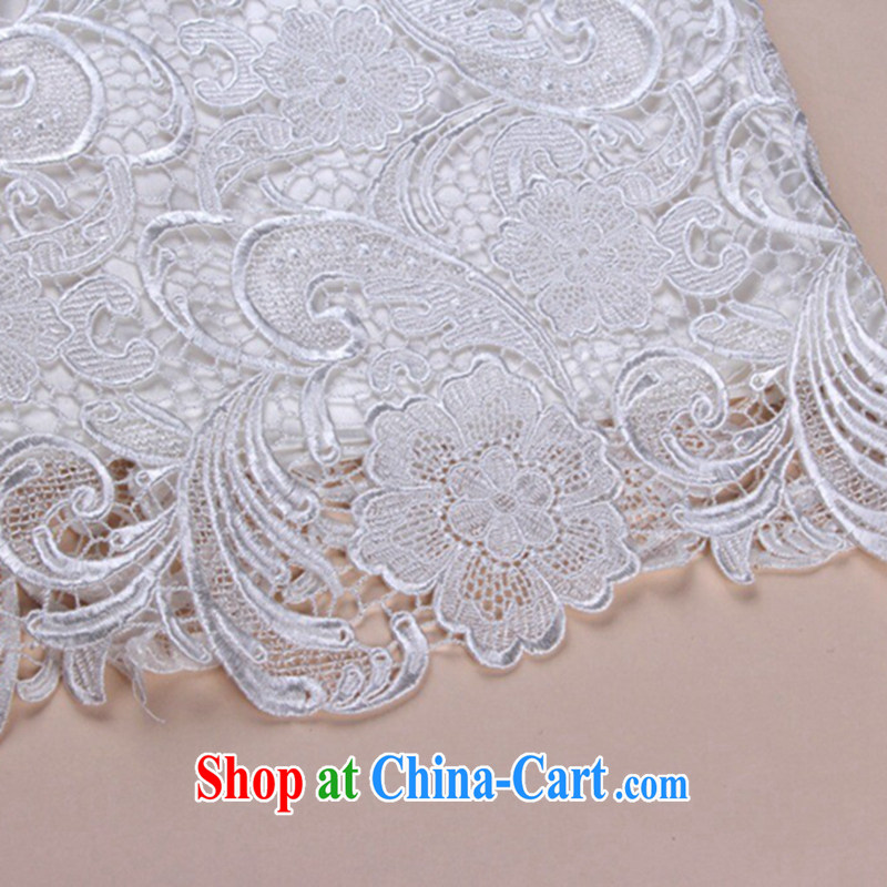 Take the spring and summer cheongsam dress Chinese, for high-end imported water-soluble lace cheongsam dress retro bows short cheongsam dress white S, flowers, and shopping on the Internet