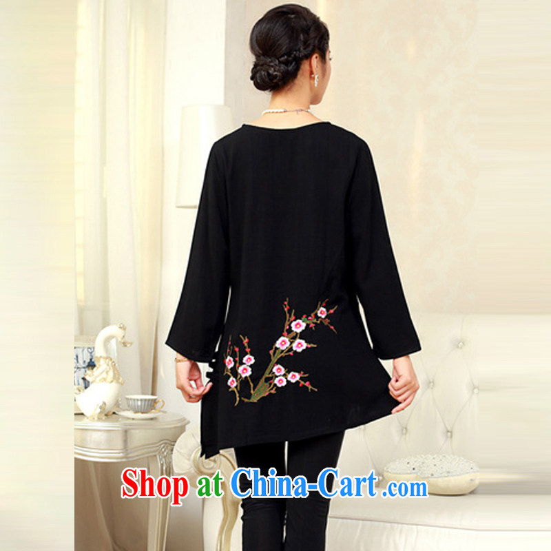 2015 spring girls decorated in old cotton embroidered Chinese T-shirt FGRS black XXXL, style trends (GEDIAOTIDE), online shopping